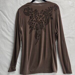 Patagonia Women’s Brown Long Sleeve Shirt – Floral Back Graphic- Small
